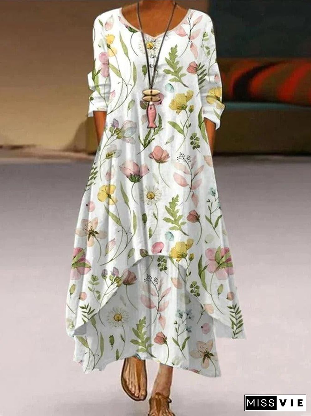 Youthful Print Round Neck Maxi Dress