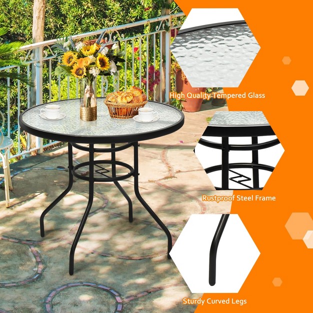 Tangkula Patio Round Table Patio Furniture Steel Frame Dining Table W Glass Top