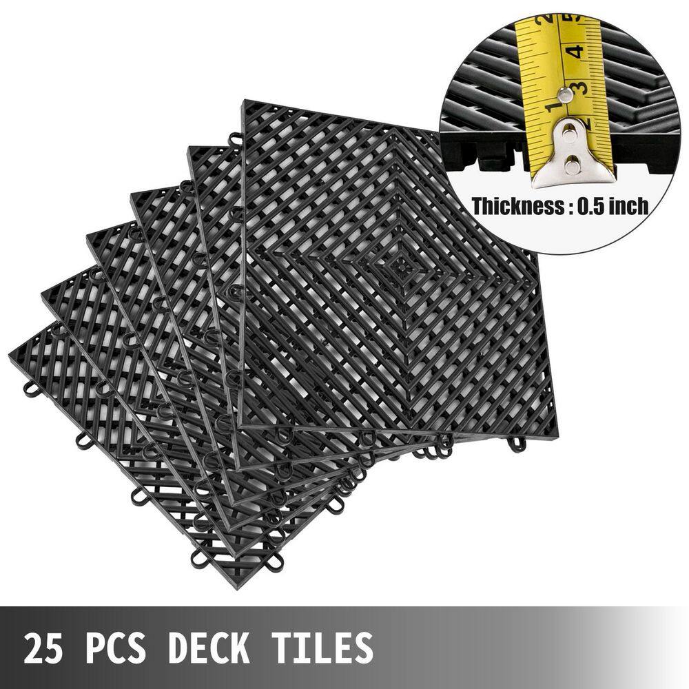 VEVOR 12 in. x 12 in. x 0.5 in. Interlocking Floor Tiles Compound Rubber Deck Tile for Pool Shower Patio in Black (25-Packs) DJHZX25PBK0000001V0