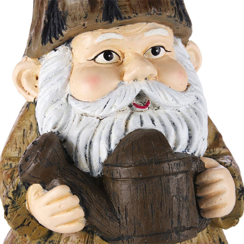 Alpine Corporation 16 in. H Indoor/Outdoor Garden Gnome with Watering Can Statue, Brown YEN576HH