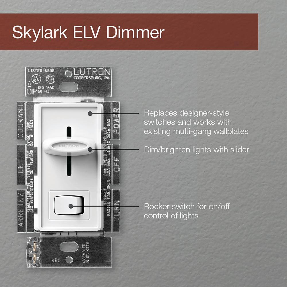 Lutron Skylark Dimmer Switch for Electronic Low-Voltage 300-Watt IncandescentSingle-Pole Gray (SELV-300P-GR) SELV-300P-GR