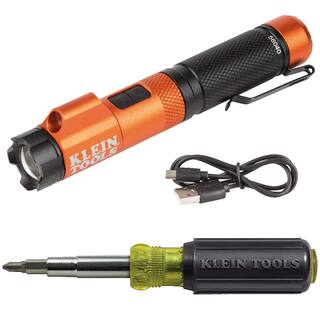 Klein Tools Rechargeable Focus Flashlight with Laser and 11-In-1 ScrewdriverNut Driver Tool Set M2O41409KIT