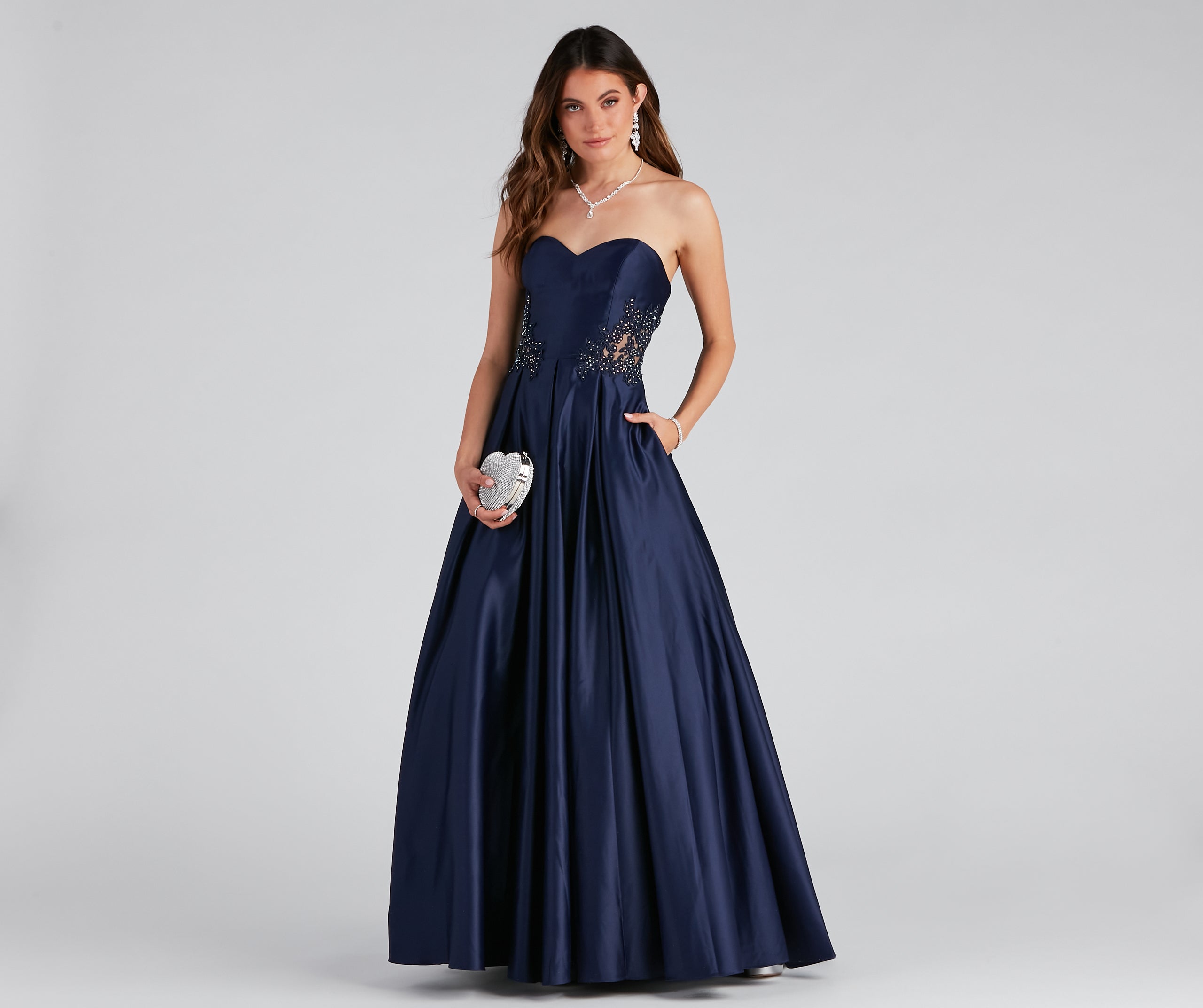 Tinsley Embroidered Pleated Satin Ball Gown