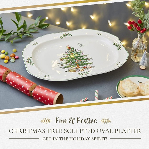 Spode Christmas Tree 14 Inch Sculpted Oval Platter