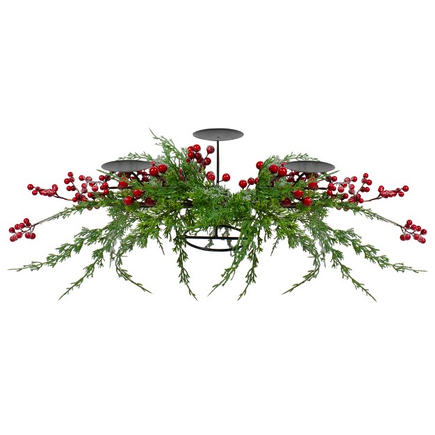 Frosted Red Berry Candle Holder Christmas Tabletop Decor