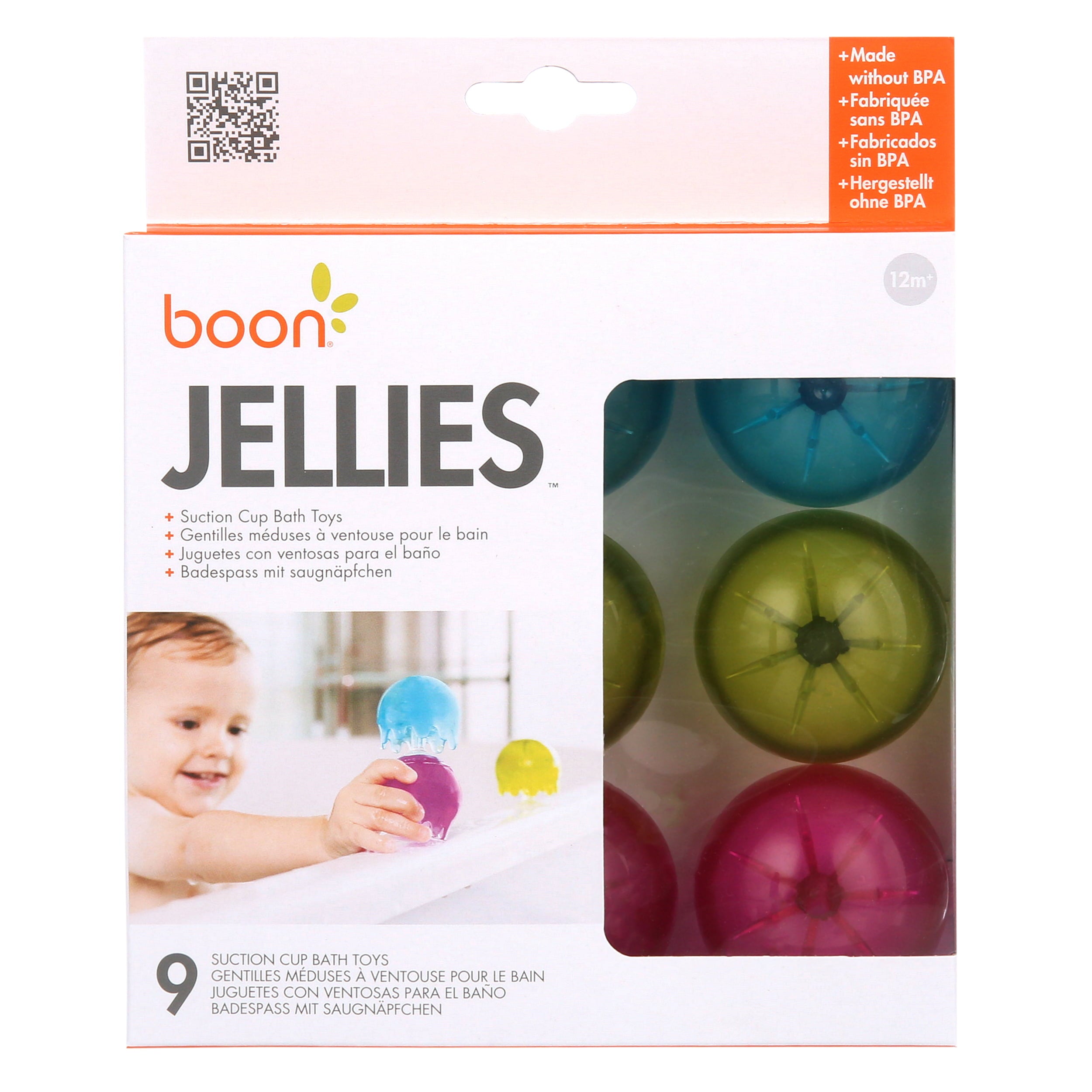 Boon Jellies Building Bath Toy Set， Colorful Learning Bath Toys Suction to Wall， 9 Pack