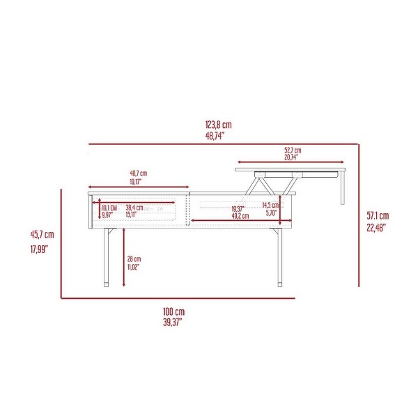 Beyond 39-inch Wide Lift Top Coffee Table with 2 Legs and 1 Drawer