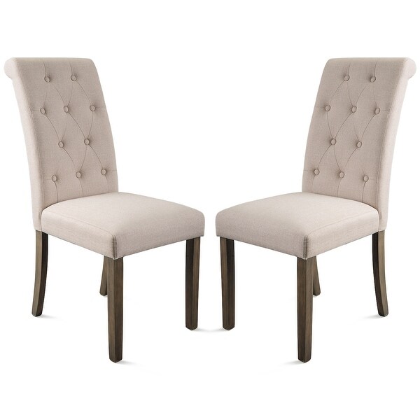 2-pieces Solid Wood Dining Chairs High Back Without Arms， Retro Casual Tufted High Back Upholstered Chairs