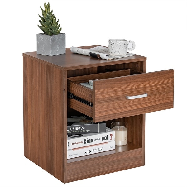 Costway Nightstand with Drawer Storage Cabinet Modern Beside End Table