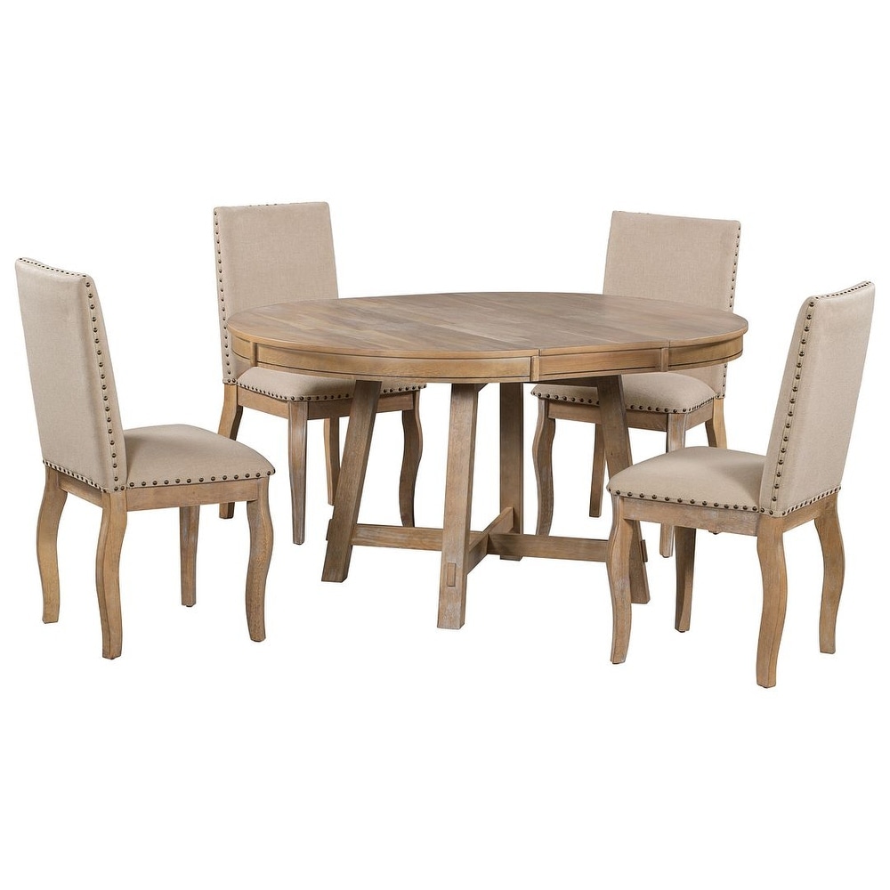 Expandable round dining table set for 4