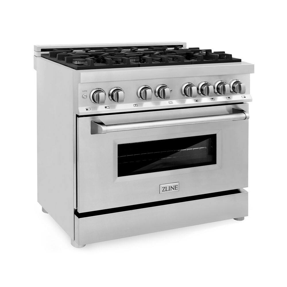 ZLINE Kitchen and Bath 36 in. 4.6 cu. ft. Dual Fuel Range with Gas Stove and Electric Oven in Stainless Steel (RA36) RA36