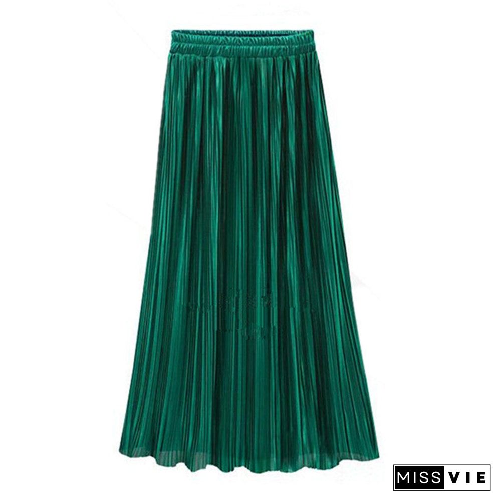 Classic Flowy Chiffon Pleated Midi Skirt Long Length