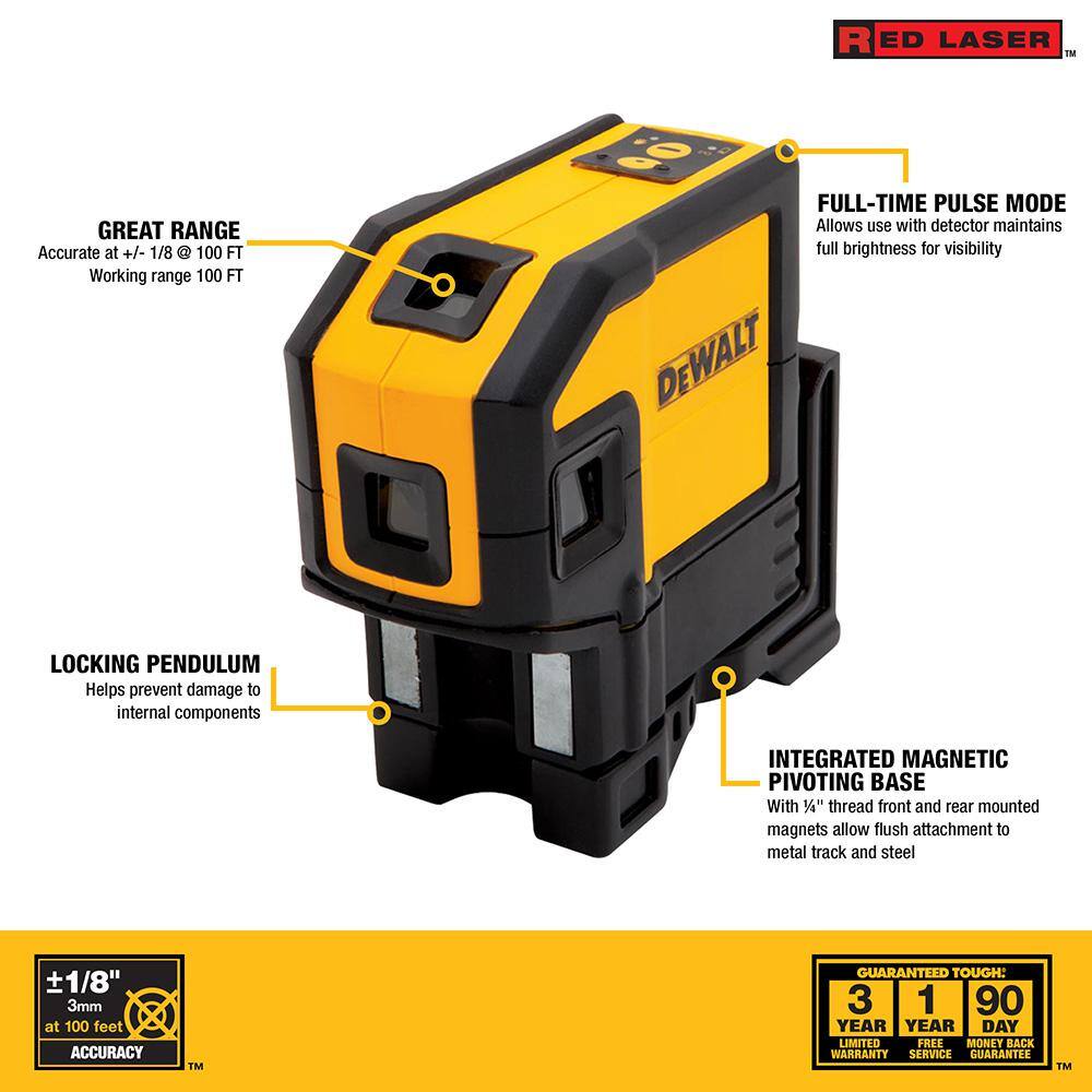 DW 165 ft. Red Self-Leveling 5-Spot  Horizontal Line Laser Level with (3) AA Batteries  Case DW0851