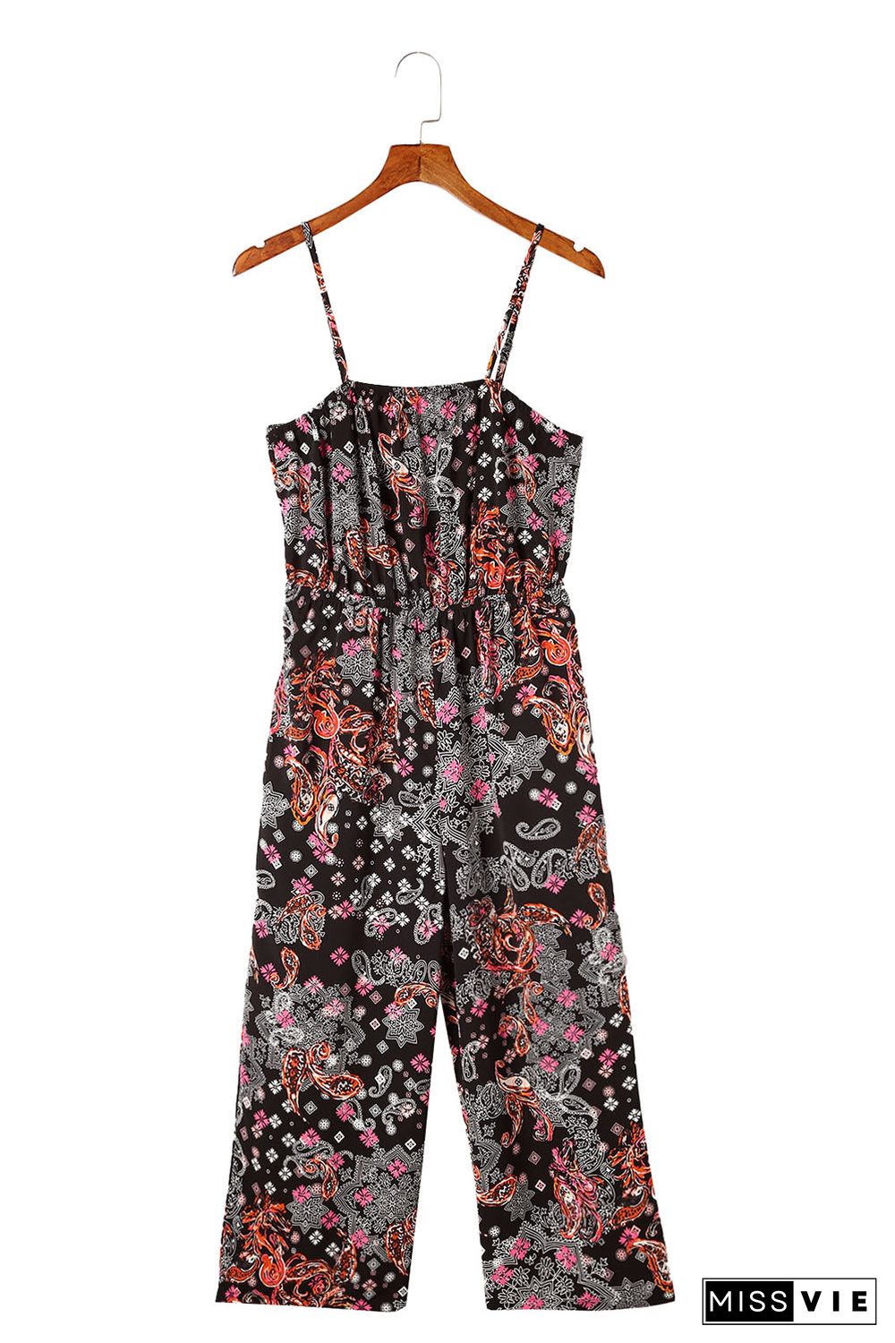 Black Mixed Paisley Print Cropped Jumpsuit