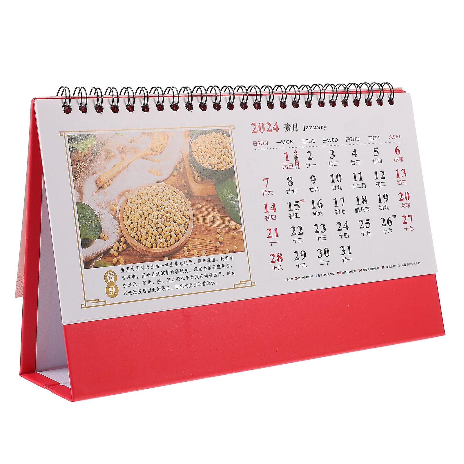 Spiral Binding Calendar Chinese Calendar Decor Office 2024 Calendar Household Office Calendar