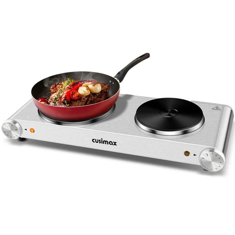 Elexnux Portable 1800 Watt 2 Burner Electric Hot Plate  7.4 in. Countertop Burners With 7 Heat Settings