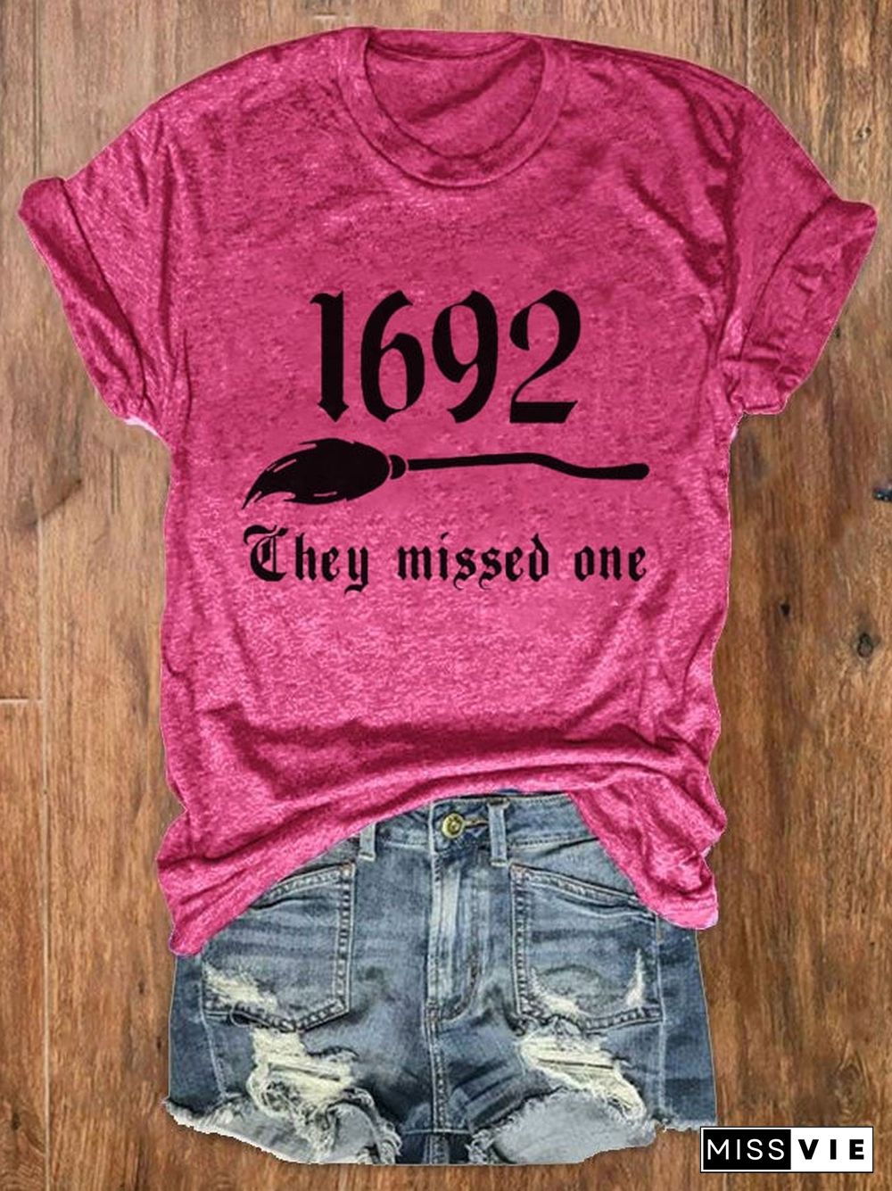 Women's 1692 They Missed One Salem Witch Print Crew Neck T-Shirt