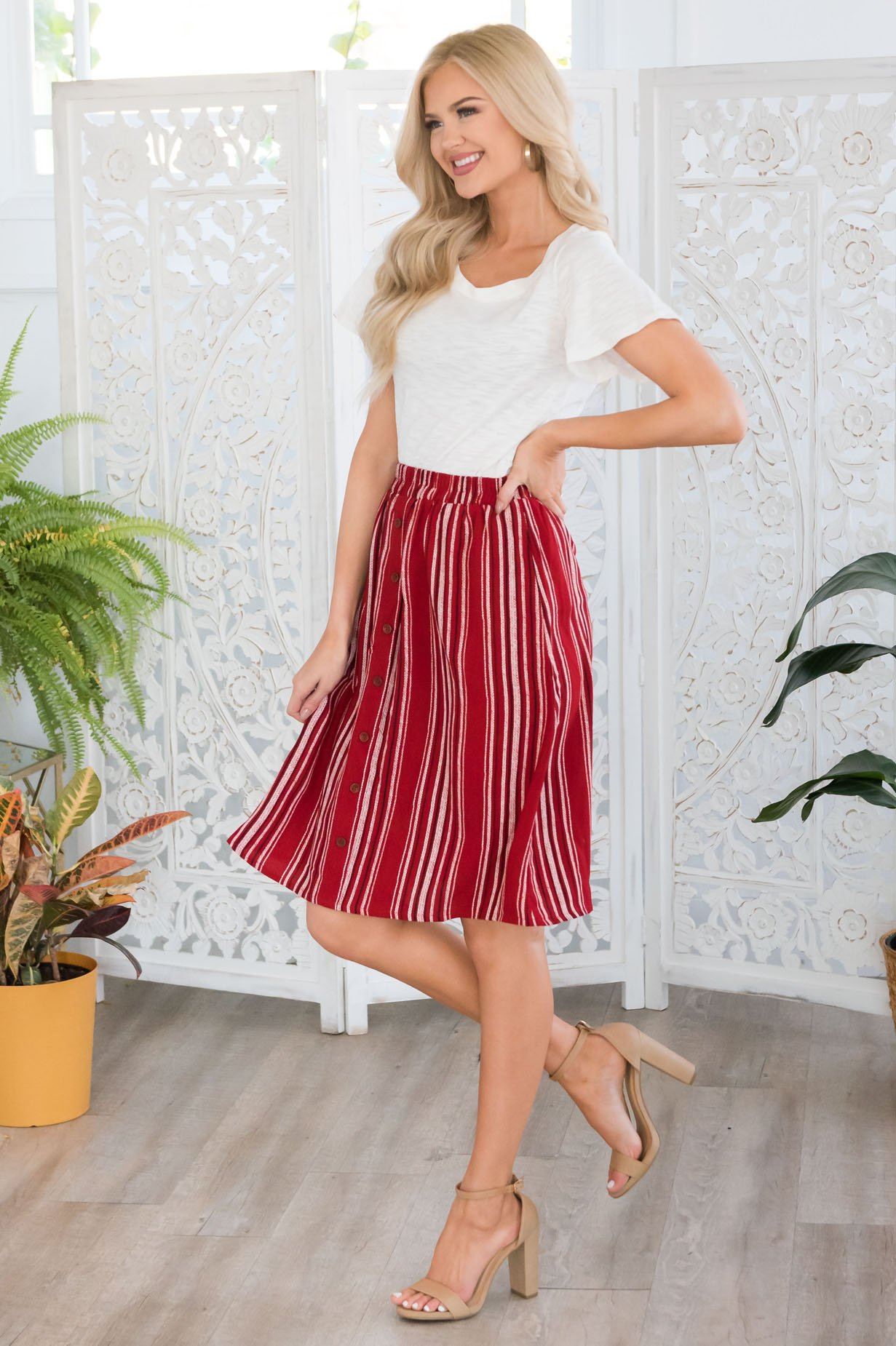 Burst Of Joy Striped Button Skirt