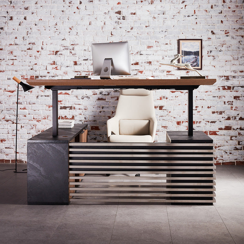 PHOENIX Sit & Stand Electric Lift Executive Desk with Right Return 1.8M - Warm Oak & Black