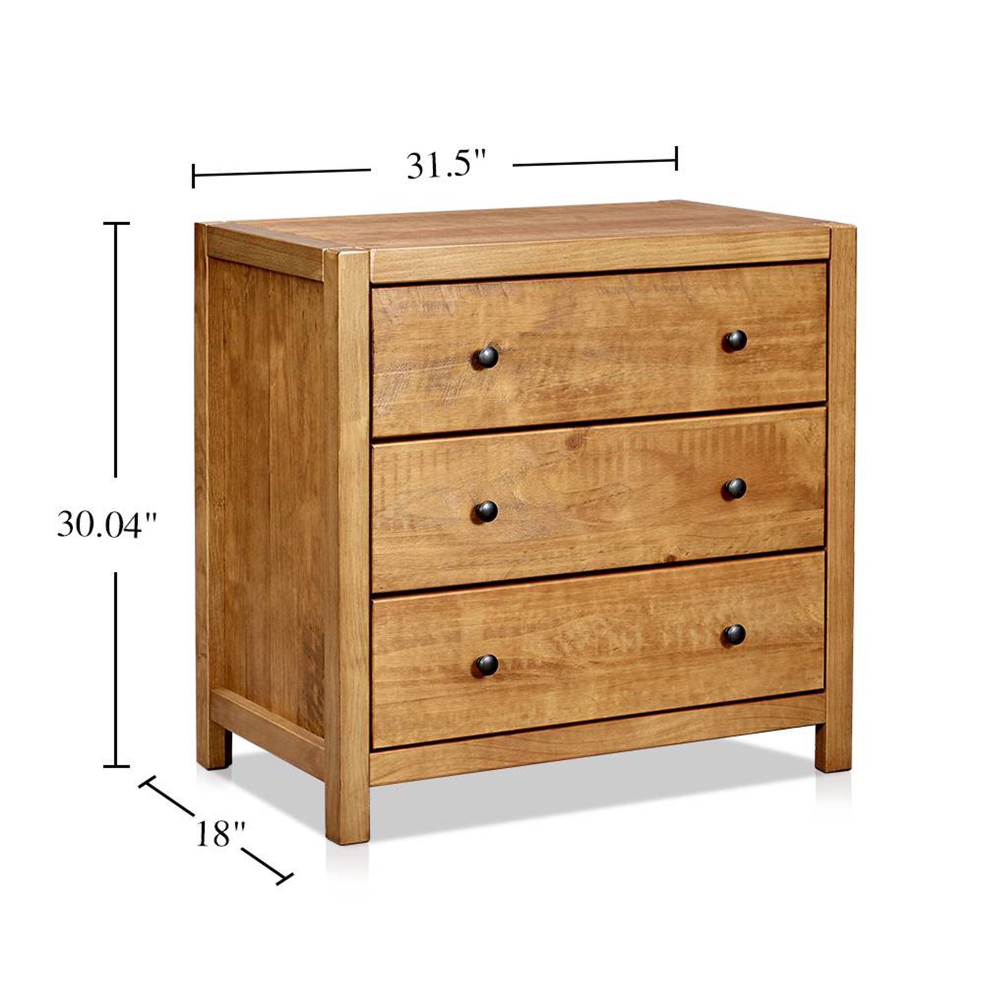 MUSEHOMEINC Rustic Wooden 3 Drawer Storage Dresser Nightstand, Oak Finish