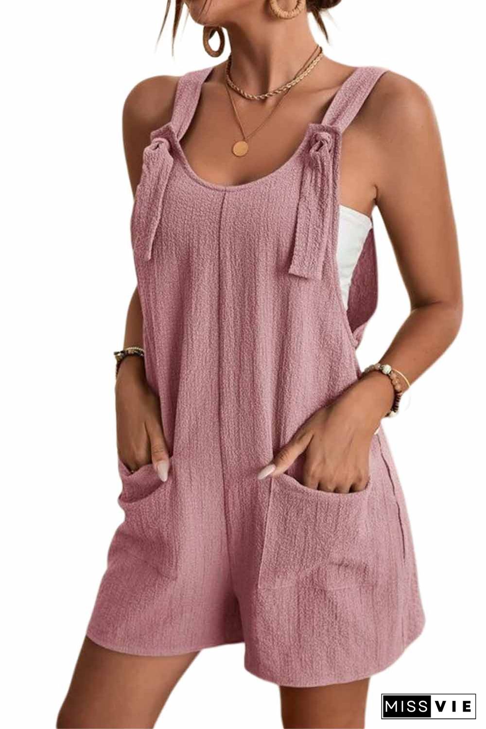 Pink Adjustable Straps Pocketed Textured Romper