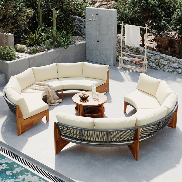 Patio Furniture Sets Moonshape Sectional Sofa Set Beige Seat Conversation Set with Coffee Table Outdoor Camping Chairs Sofa