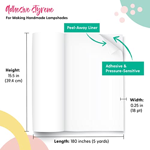 Lampshade Material - Adhesive Styrene Sheet for Making a Round Lampshade - 15.5 inches High X 180 inches Wide (5 Yards) - Pressure Sensitive Styrene Sheet for DIY Lampshade Kit