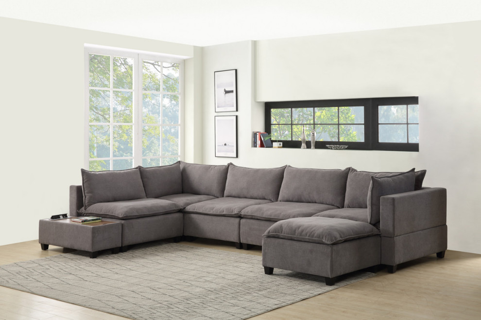 Madison Light Gray 7Pc Modular Sectional Sofa Chaise  USB Storage Console Table   Transitional   Sectional Sofas   by Homesquare  Houzz