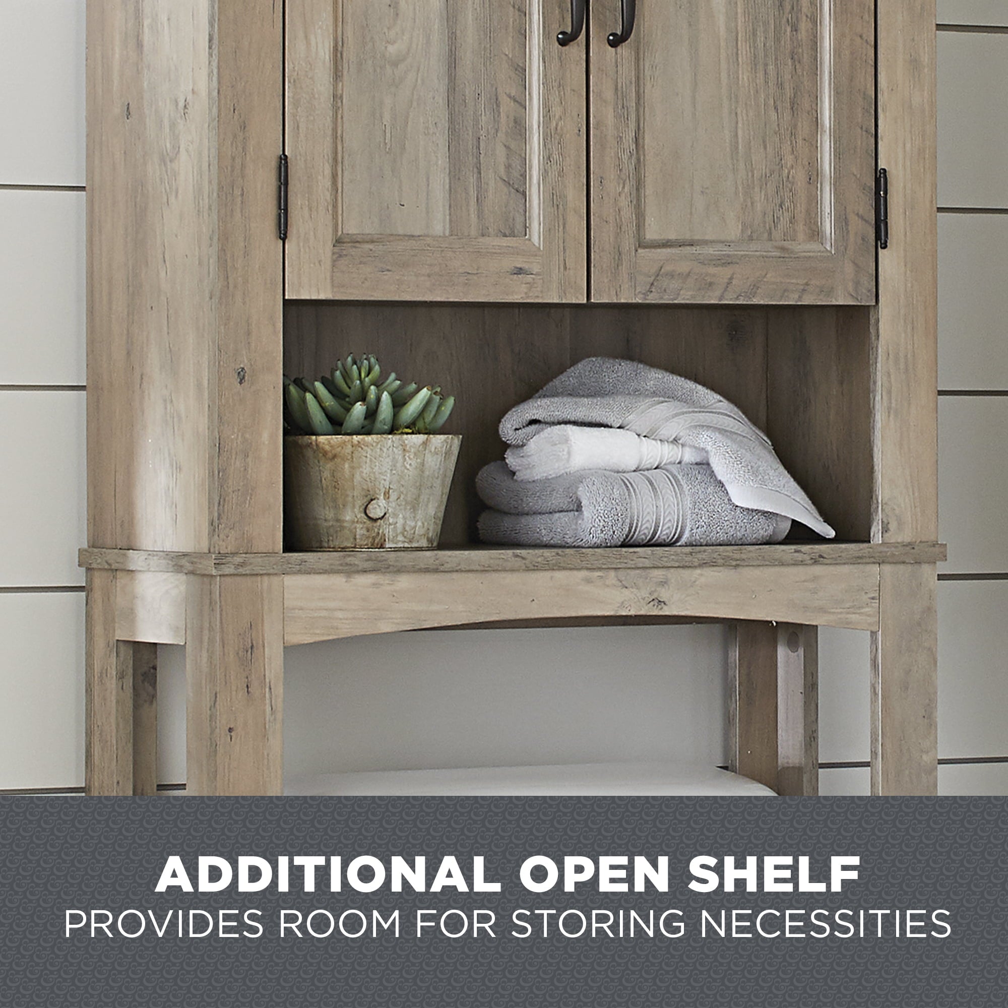 Rustic Gray 26 in. W Bathroom Space Saver, Better Homes & Gardens over the Toilet Storage Cabinet