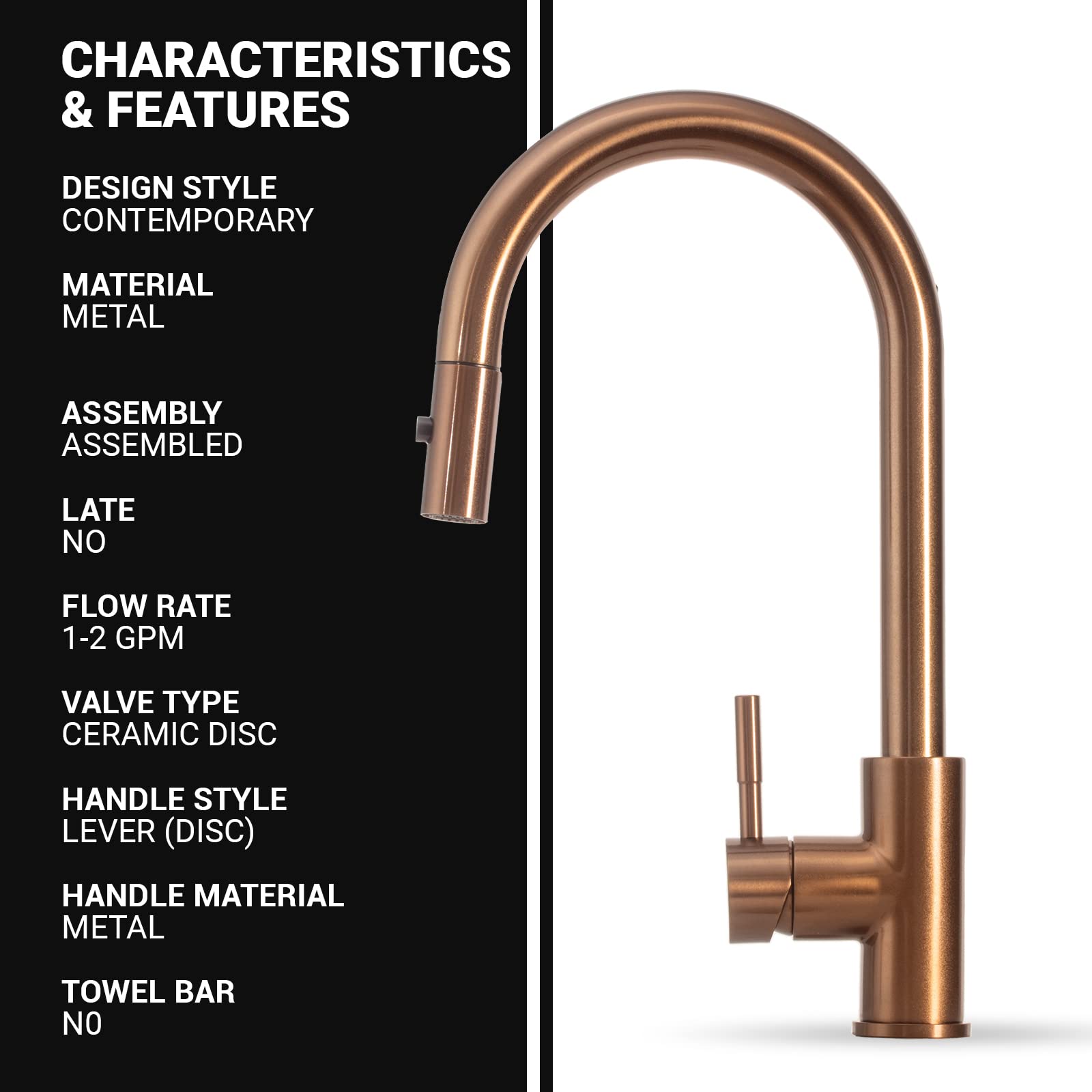 Strictly Kitchen and Bath Pull Down Sprayer Copper Kitchen Faucet with 360° Swivelling Spout， Spray and Stream Modes