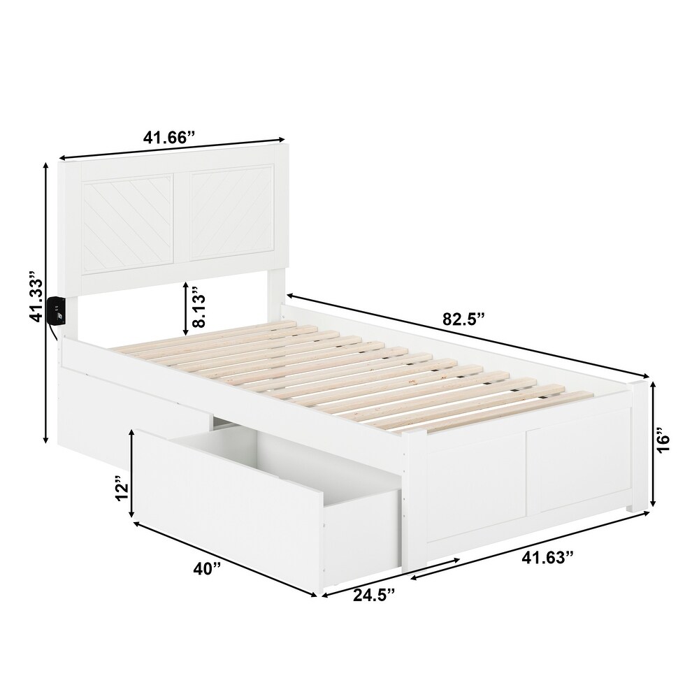 AFI Canyon Twin XL Platform Bed with Footboard   2 Drawers in White