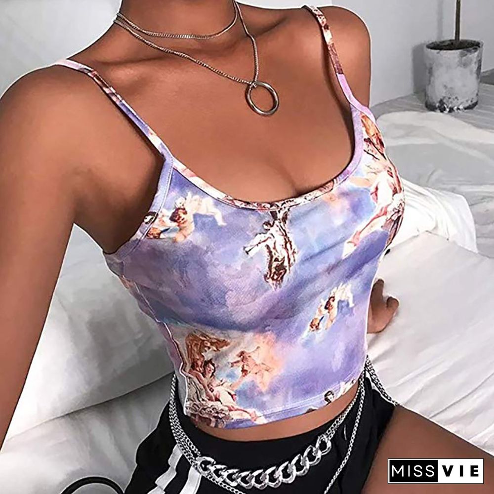 Sexy Slim Sling Angel Print Summer Camisole Women's Sexy Streetwear Short Cropped Navel Bra Top