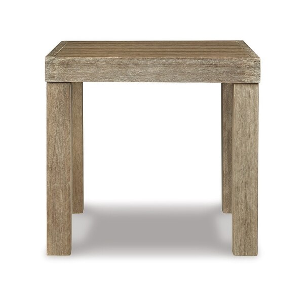 Fayi 22 Inch Outdoor End Table，Square Slatted Design，Natural Brown Finish