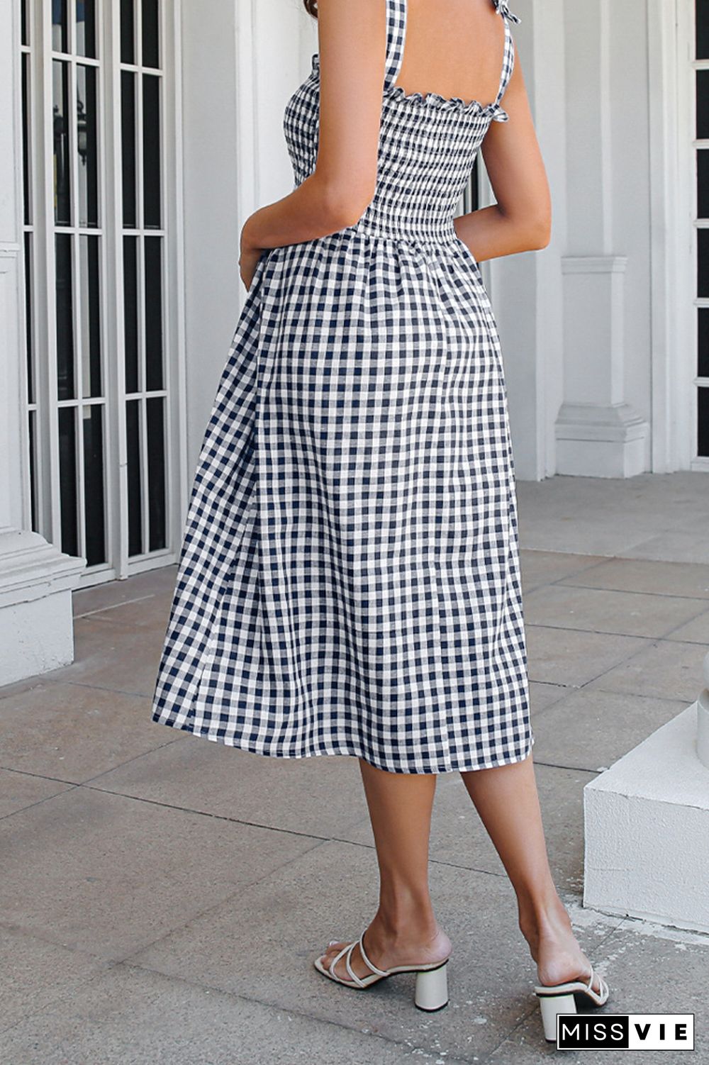 Plaid Print Sleeveless Midi Dress Wholesale