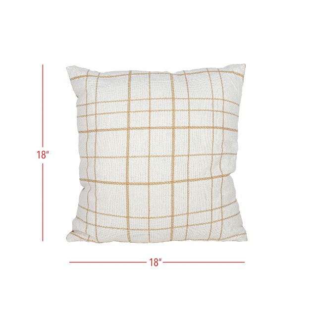 18x18 Inch Hand Woven Modern Plaid Pillow Tan Cotton With Polyester Fill Foreside Home amp Garden