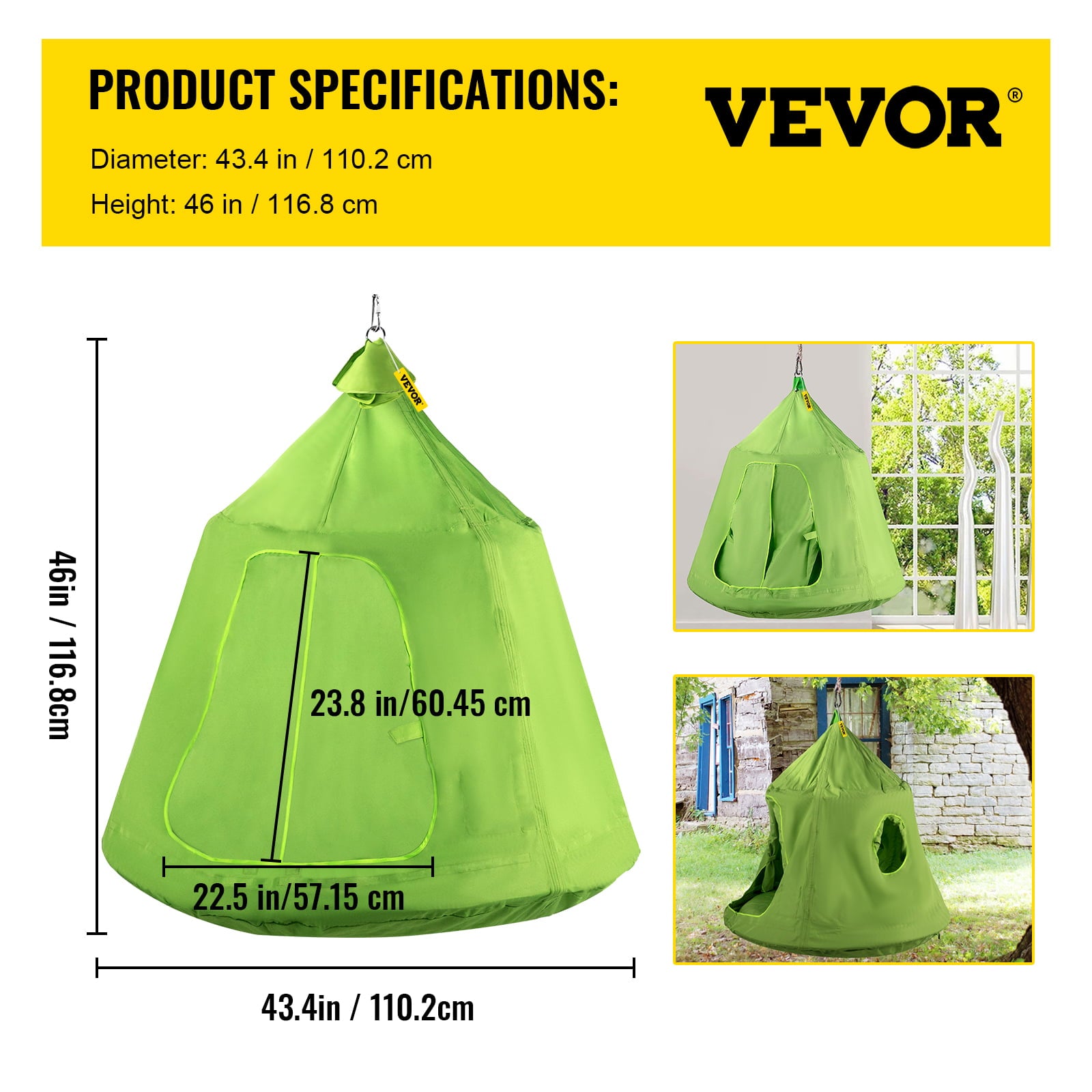 VEVORbrand 43" Hanging Tree Tent for Kids & Adult, Max.440lbs Capacity  Indoor Outdoor Swing Tree Tent Hammock Green