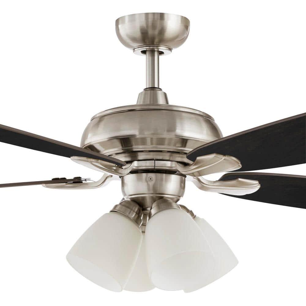 Hampton Bay Hollis 52 in Indoor LED Brushed Nickel Dry Rated Ceiling Fan with 5 Reversible Blades Light Kit and Remote Control