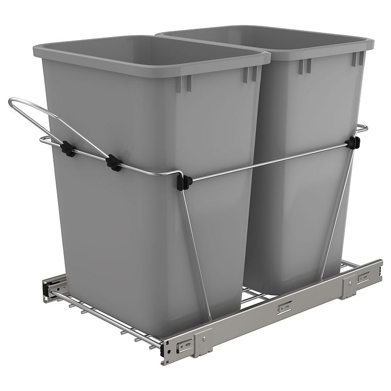 Rev-a-shelf Double Pull Out Trash Can 35 Qt For Kitchen， Silver， Rv-18kd-17c S