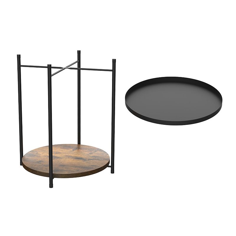 21 inch Tall Black Top End Table with  Iron Removable Tray