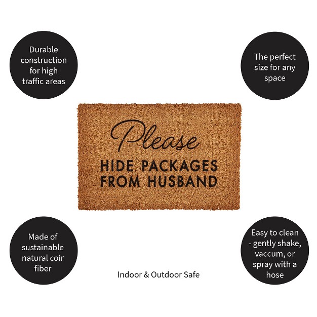 Evergreen Please Hide Packages From Husband Coir Mat 16 X 28 Inches Interchangeable Floormat For Homes Gardens And Yards