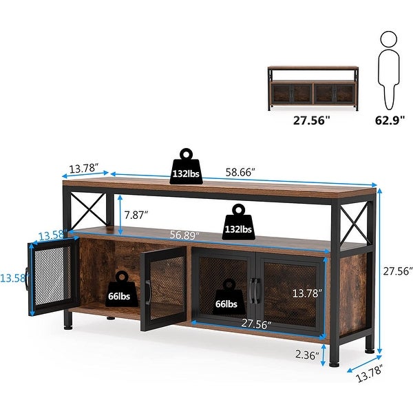 3 Tier Console Sofa Table with Doors， TV Stand for TVs up to 65 Inches