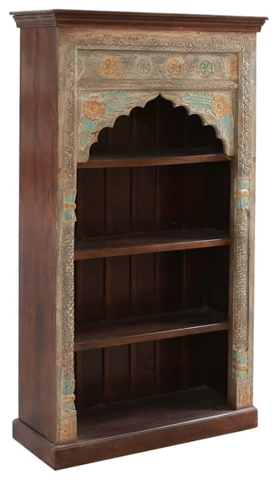 Kroonstad Hand carved Mango Wood 71 quotArched Bookcase   Mediterranean   Bookcases   by Sierra Living Concepts Inc  Houzz