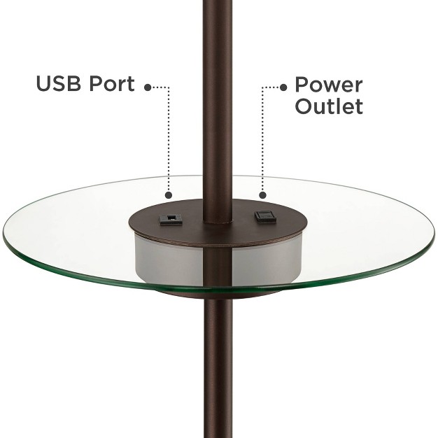 Tall Bronze Usb And Ac Power Outlet Off White Fabric Drum Shade For Living Room Office