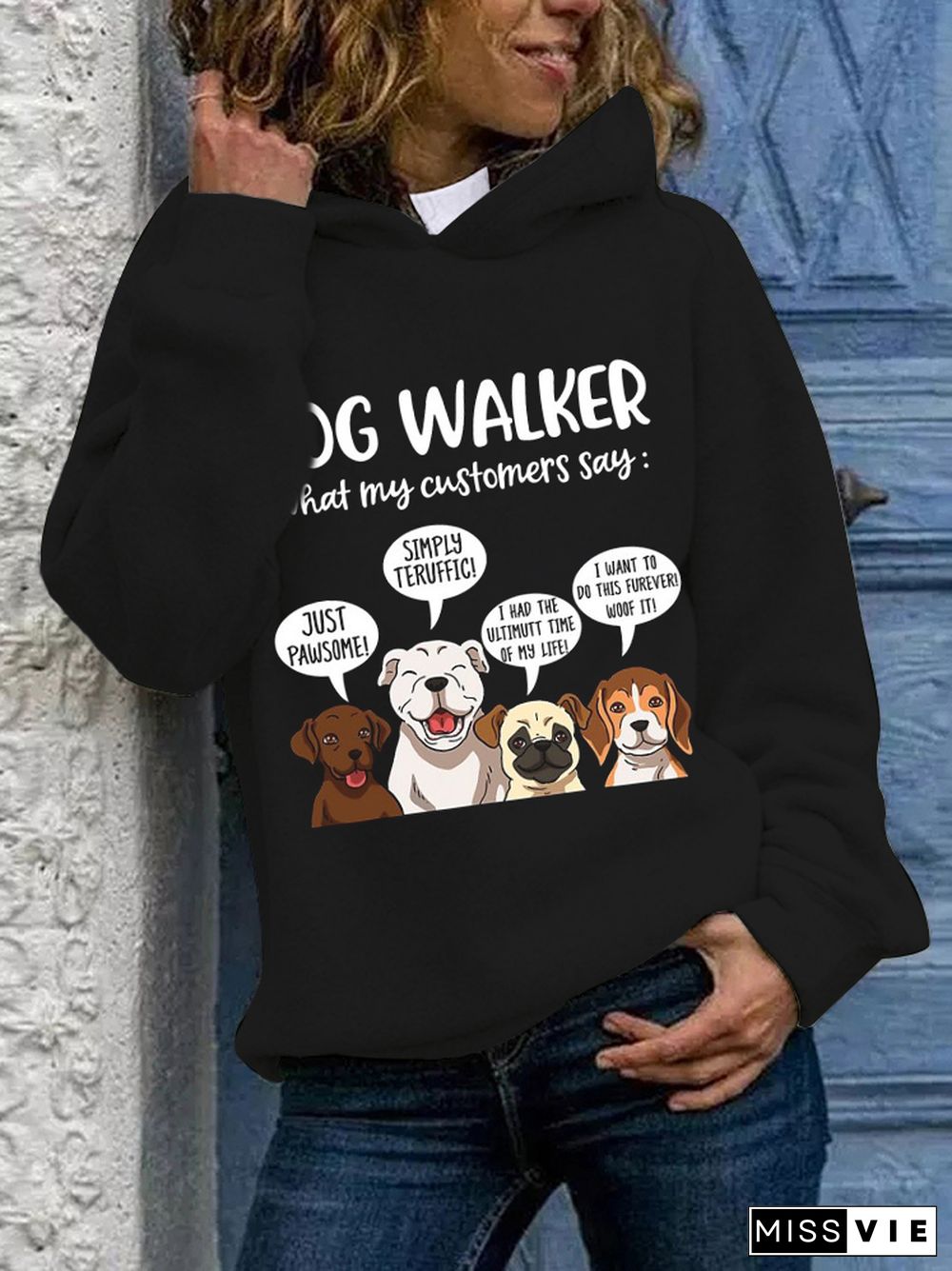 Funny Dog Walker Long Sleeve Casual Hoodie