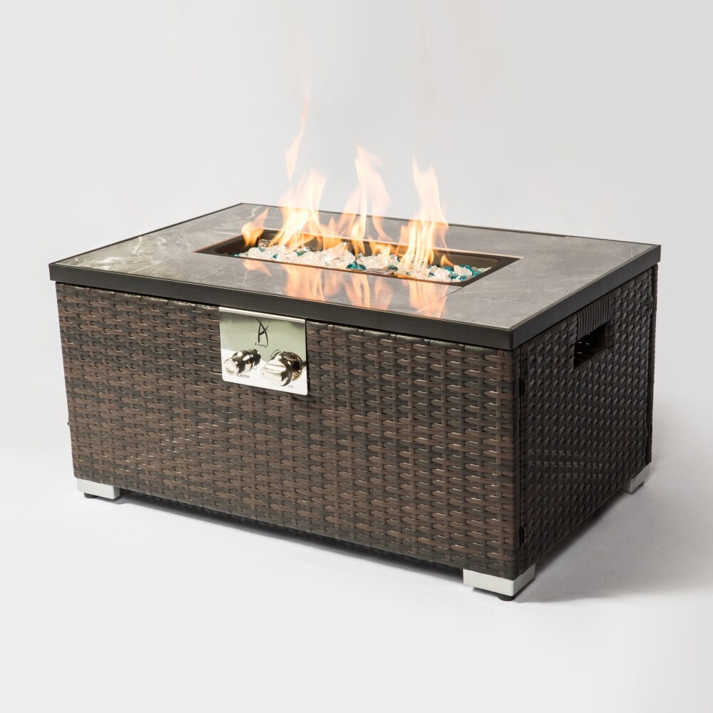 Outdoor Rectangle Propane Fire Pit Table with Ceramic Tabletop