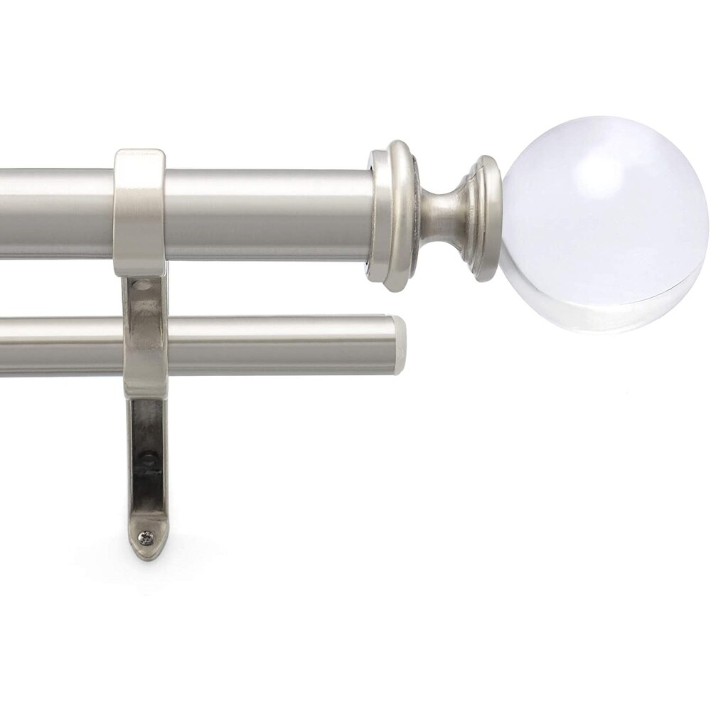 1 Inch Adjustable Silver Double Curtain Rod for Windows   Doors Curtains with Acrylic Ball Finials  Brackets Set  By Deco Window