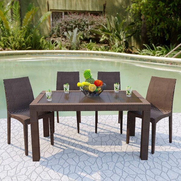 LeisureMod Mace Outdoor Rectangle Dining Table With Umbrella Hole