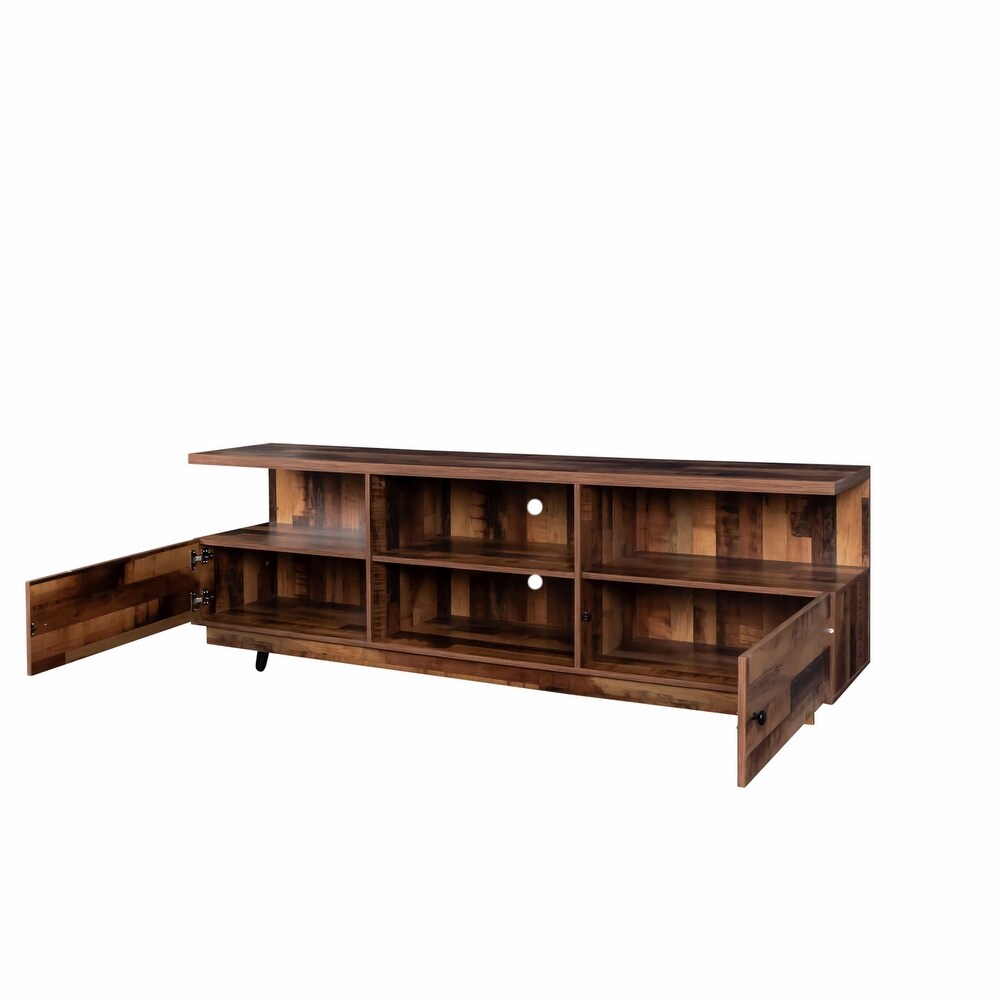 TV Stand Entertainment Centers Console Table with 2 Doors and 4 Open Shelves