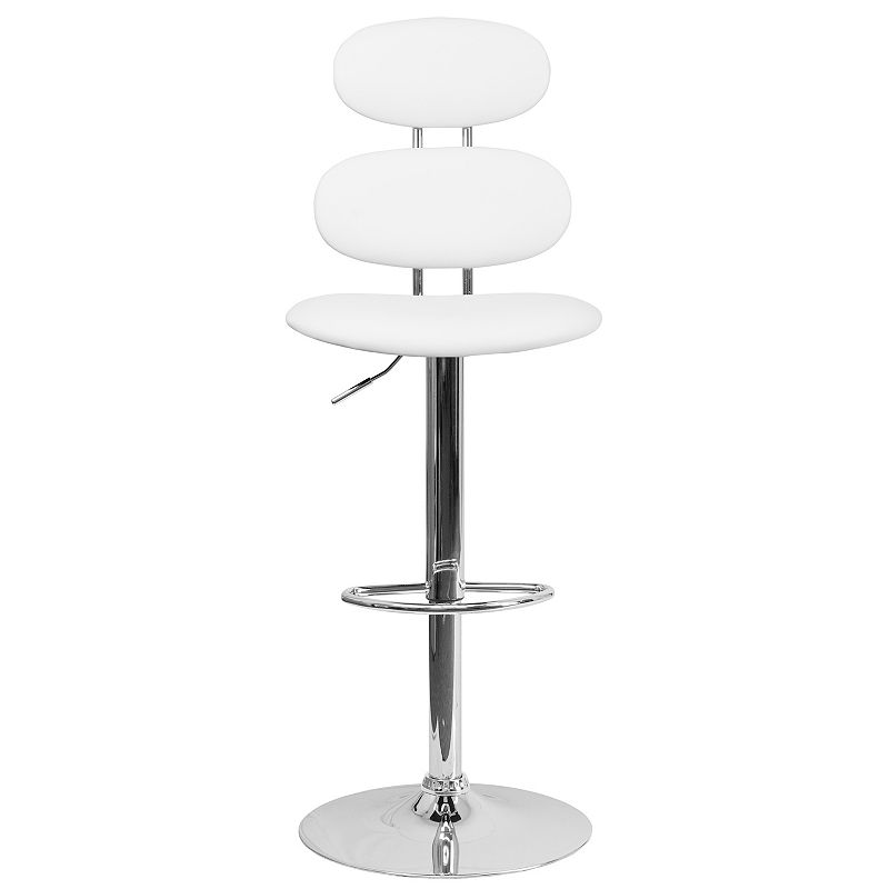 Emma and Oliver White Vinyl Adjustable Height Barstool with Ellipse Back