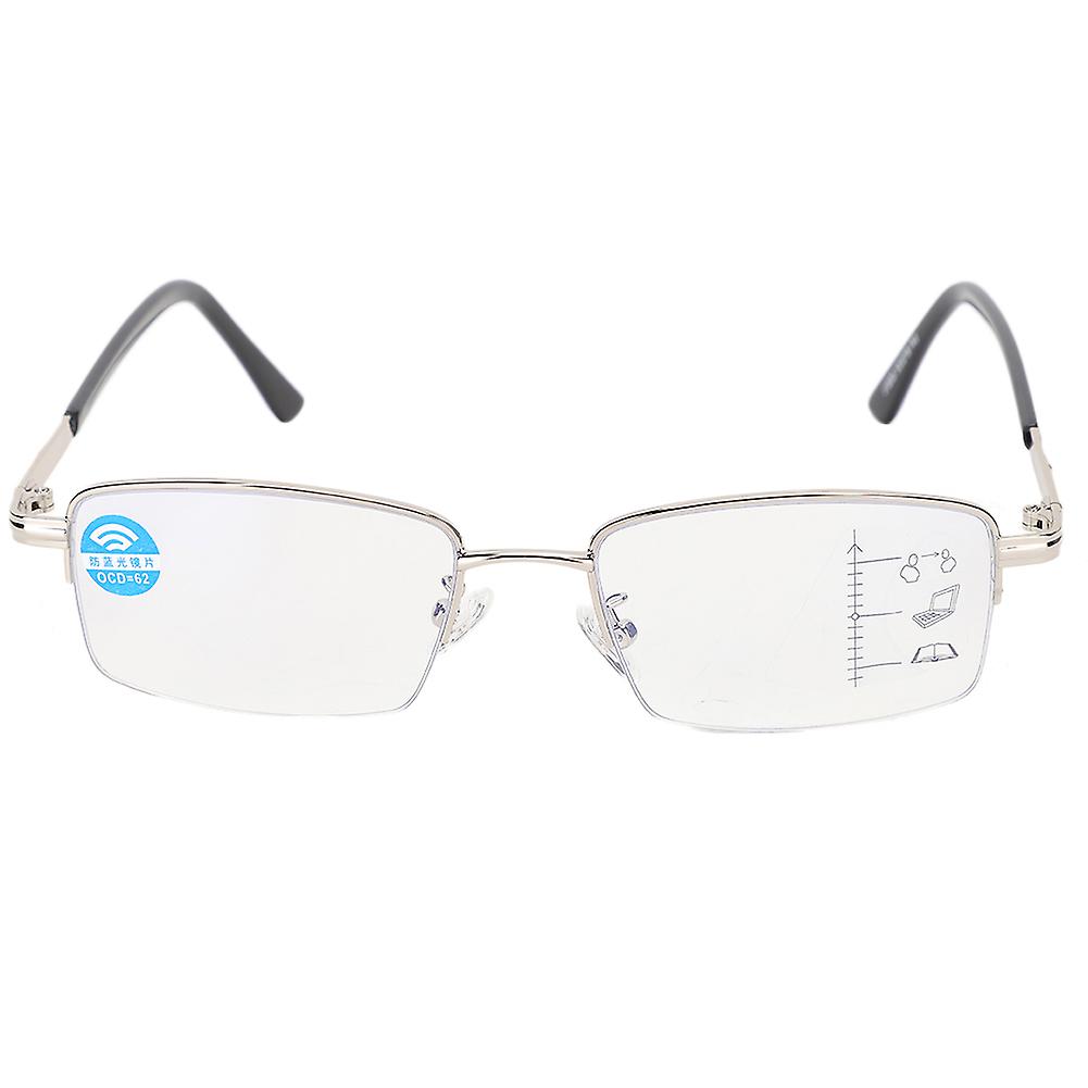 Metal Multifocal Fatigue Relief Reading Glasses Anti Blue Rays Presbyopic Glasses200 Silver